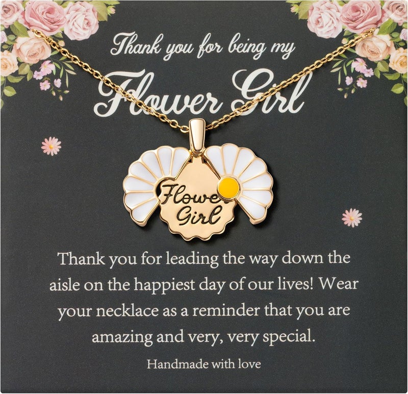 PANTIDE Flower Girl Daisy Locket Necklace - Thank You for Being My Flower Girl Proposal Gift, Engraved Stainless Steel Jewelry Gift On Wedding Bridal Shower from Bride (Gold) - Image 1